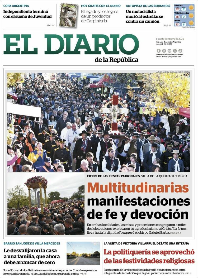 Portada de Diario de la República (Argentina)