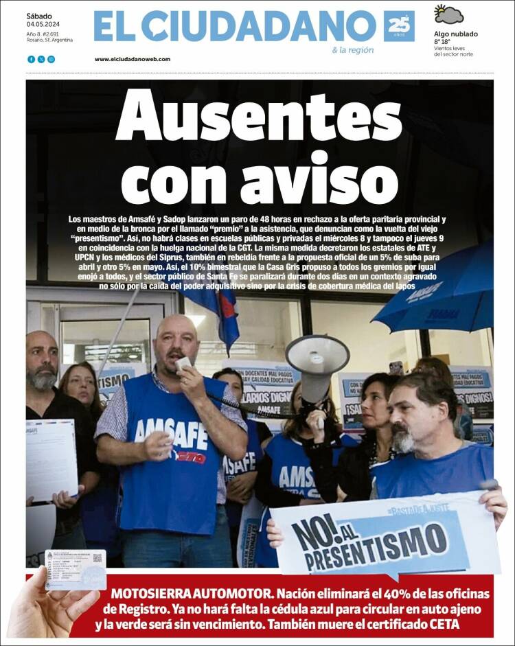 Portada de Diario El Ciudadano (Argentina)