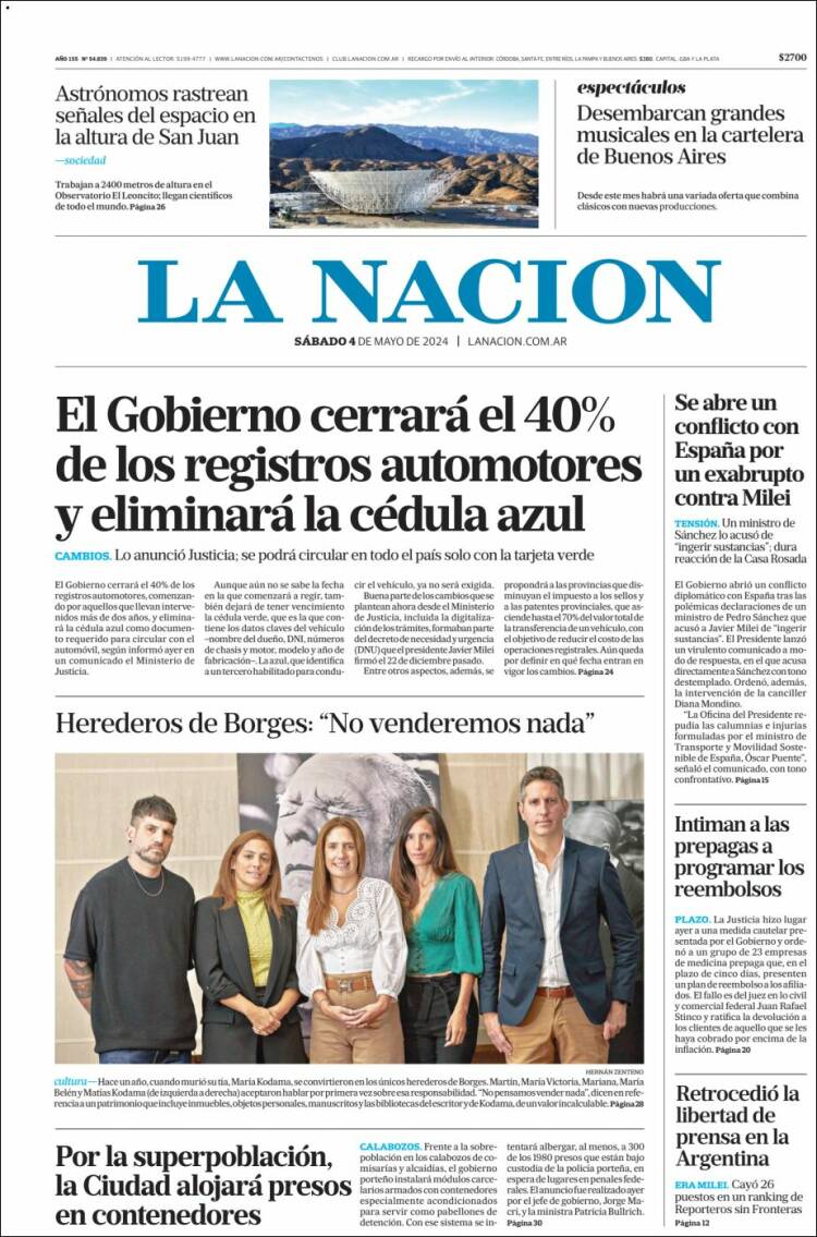 Portada de La Nación (Argentina)
