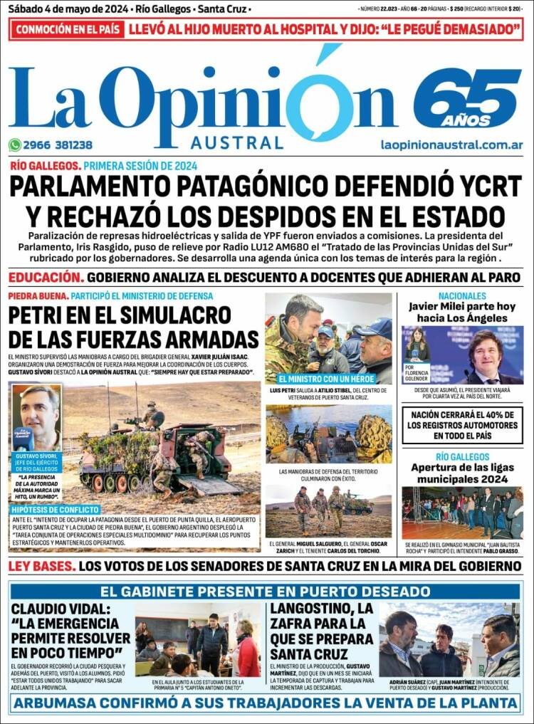 Portada de La Opinión Austral (Argentina)