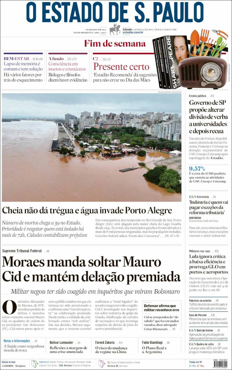 Portada de O Estado de São Paulo (Brasil)