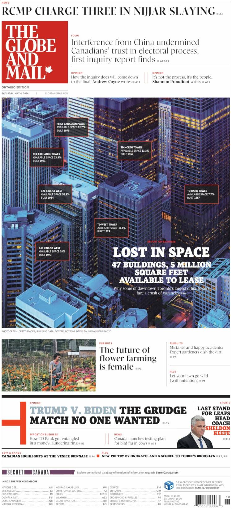 Portada de The Globe and Mail (Canadá)