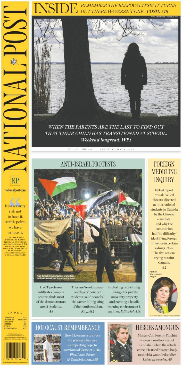 Portada de The National Post (Canadá)