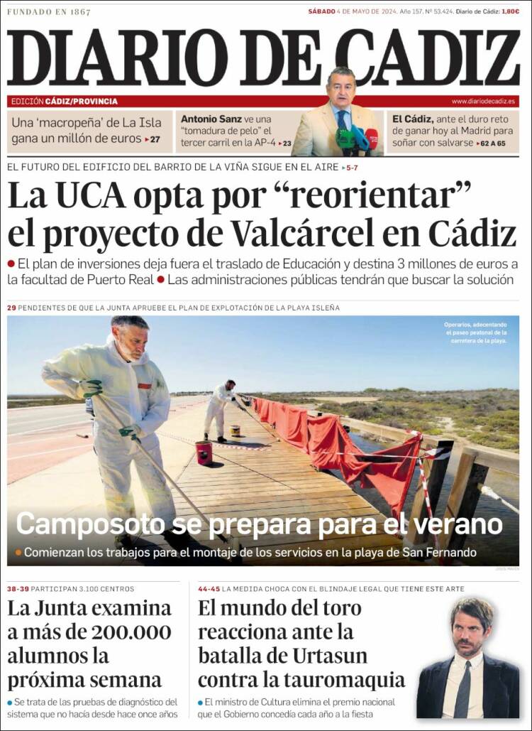 Portada de Diario de Cádiz (España)