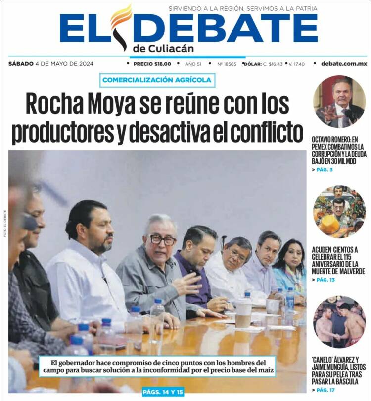 Portada de El Debate de Culiacán (México)