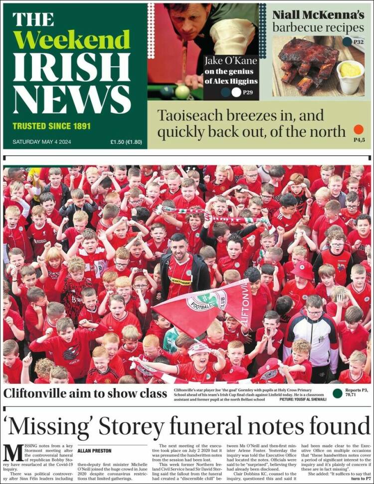 Portada de Irish News (Reino Unido)