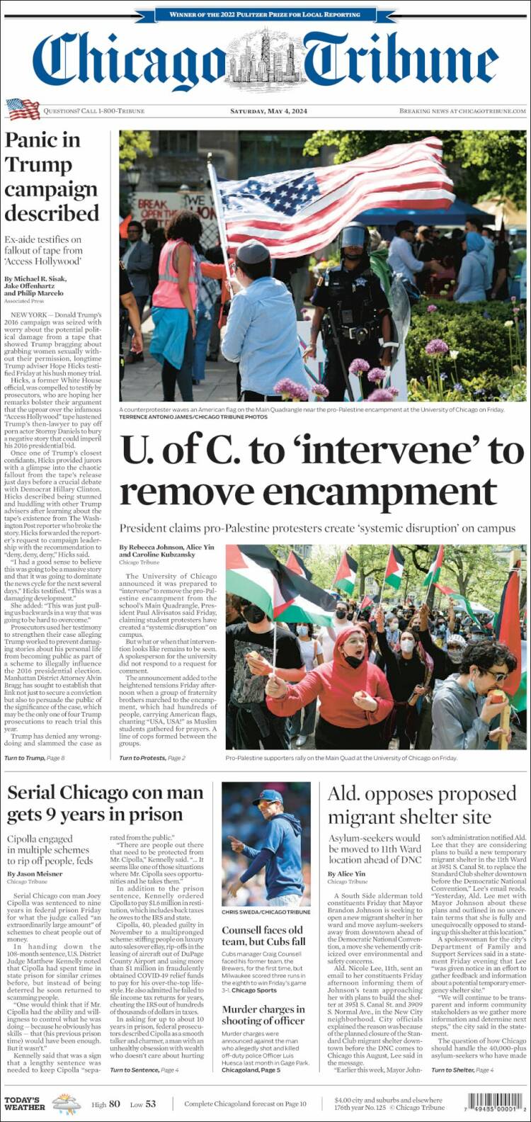 Portada de Chicago Tribune (USA)