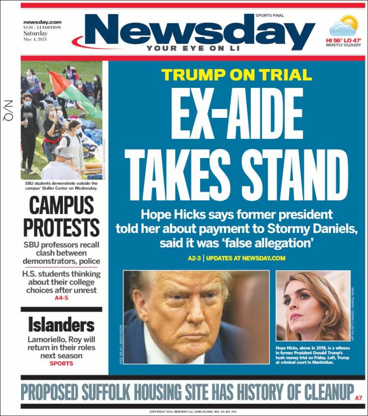 Portada de Newsday (USA)