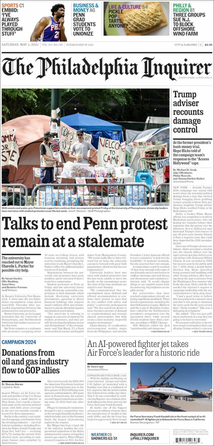 Portada de Philadelphia Inquirer (USA)