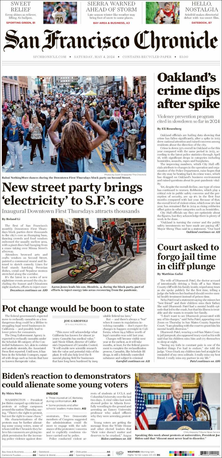 Portada de San Francisco Chronicle (USA)