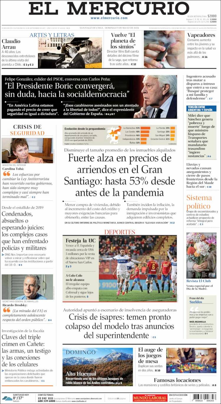 Portada de El Mercurio (Chile)