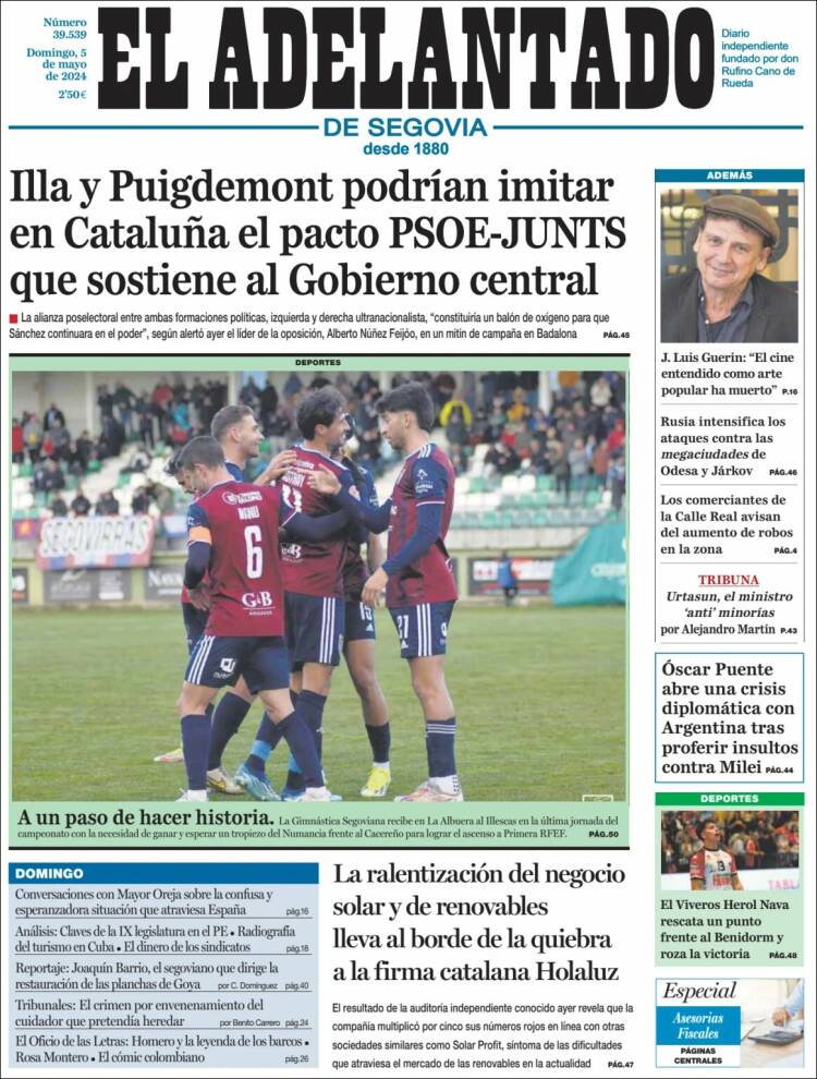 Portada de El Adelantado de Segovia (España)