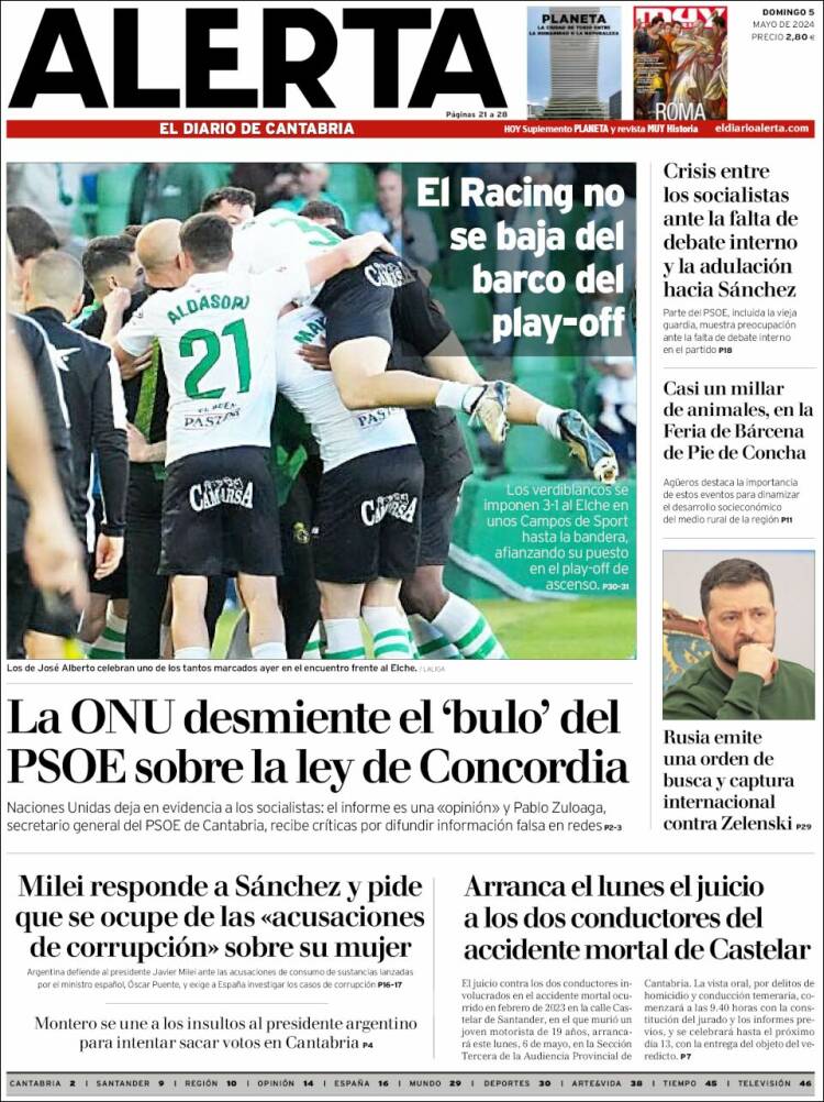 Portada de Alerta - El Diario de Cantabria (España)