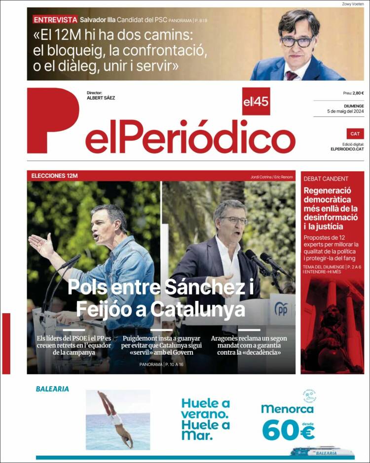 Portada de El Periódico de Catalunya (España)