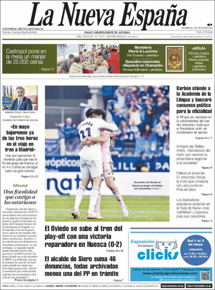 Portada de La Nueva España (España)