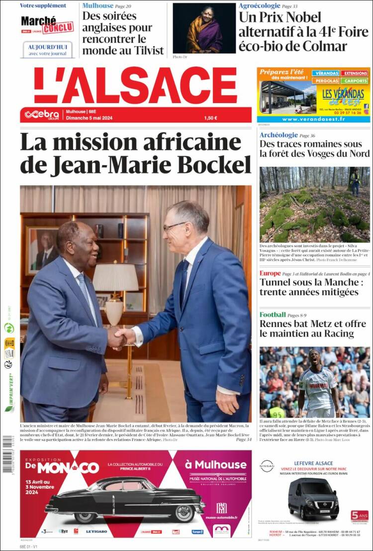 Portada de Journal L'Alsace (Francia)