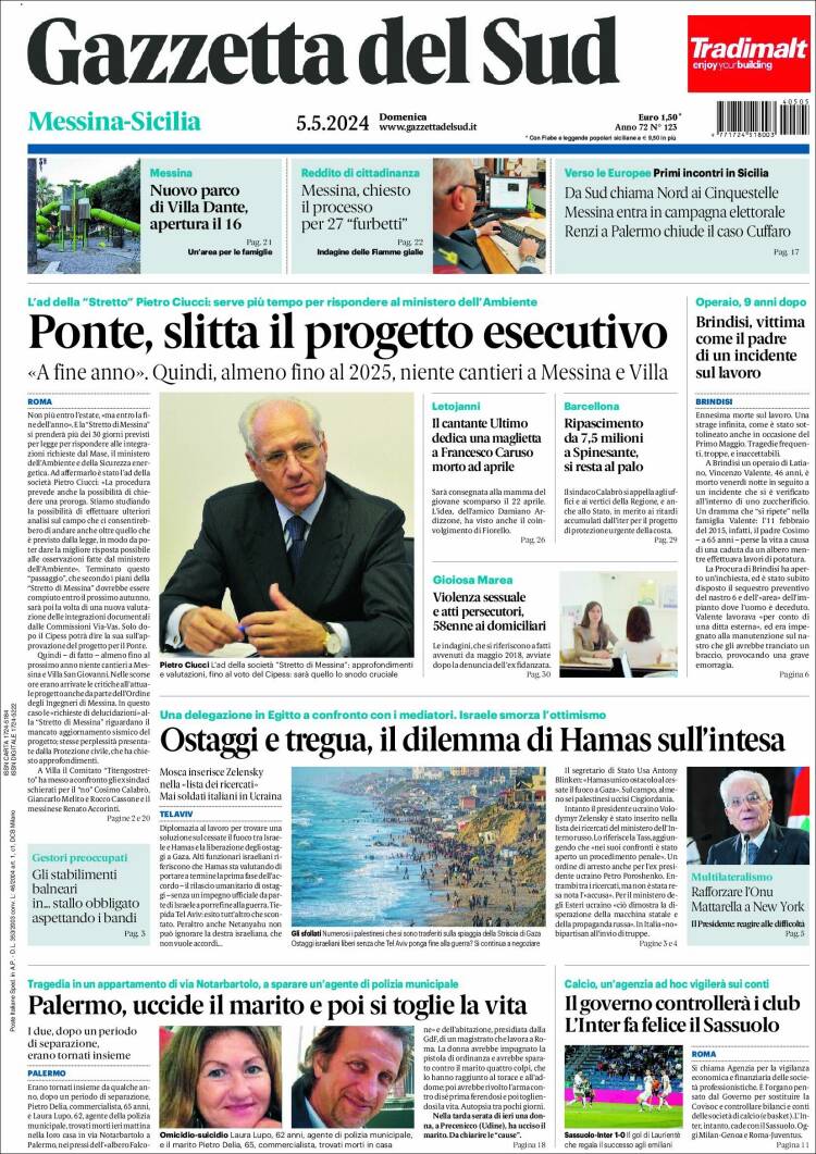 Portada de Gazzetta del Sud (Italia)