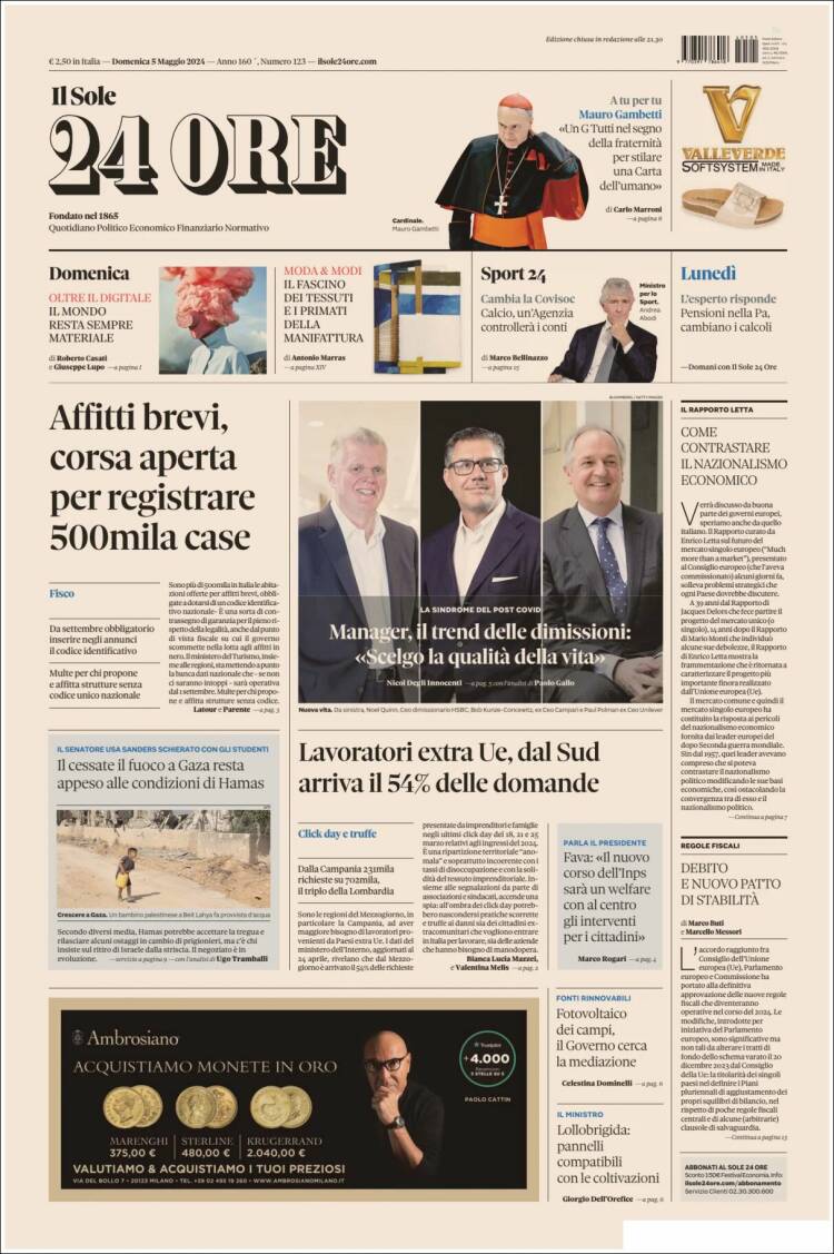 Portada de Il Sole 24 ORE (Italia)