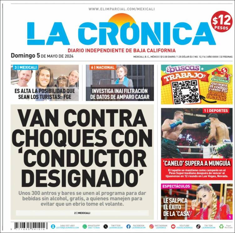 Portada de La Crónica de Baja California (México)