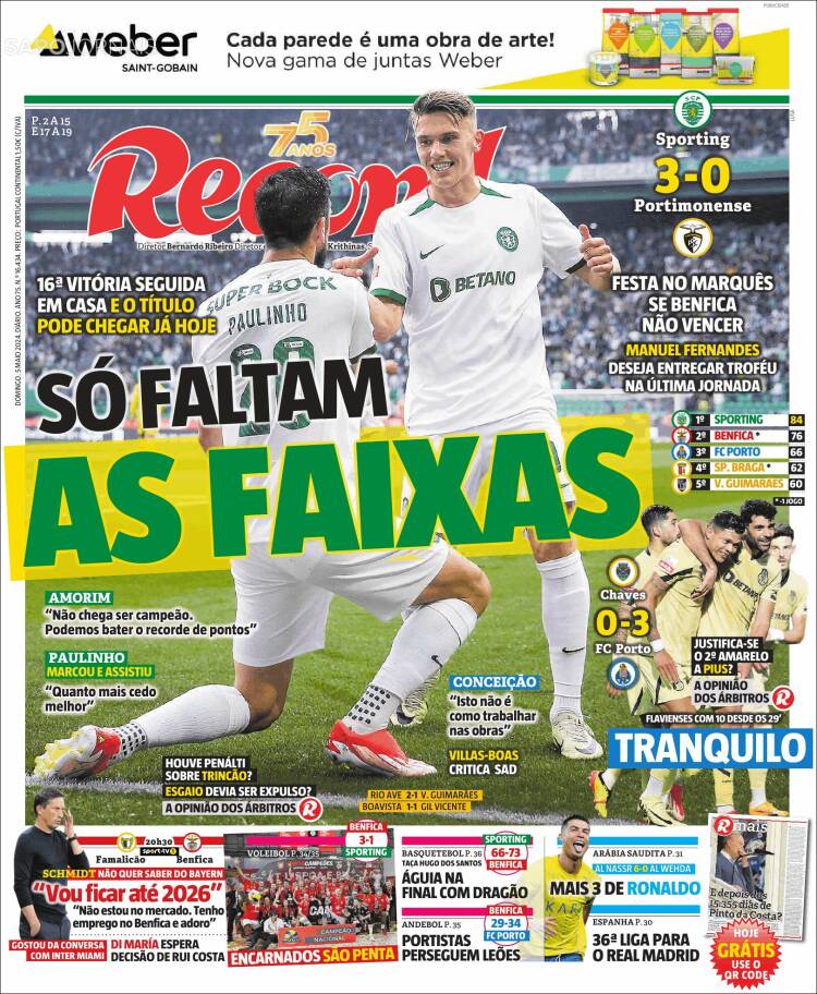 Portada de Jornal de Negócios (Portugal)