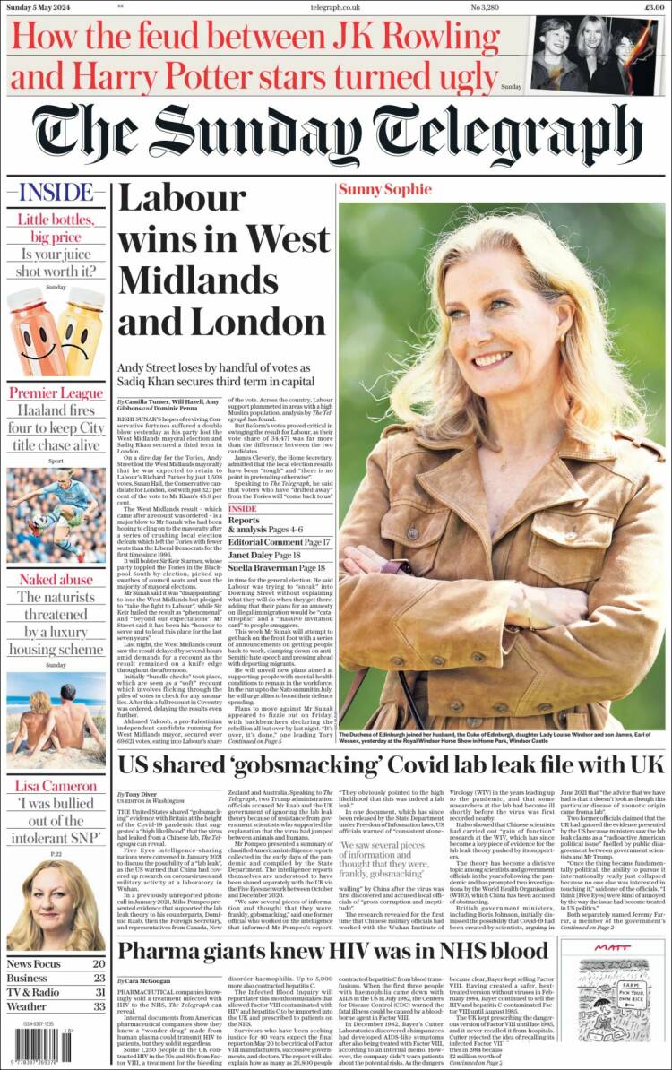 Portada de Daily Telegraph (Reino Unido)