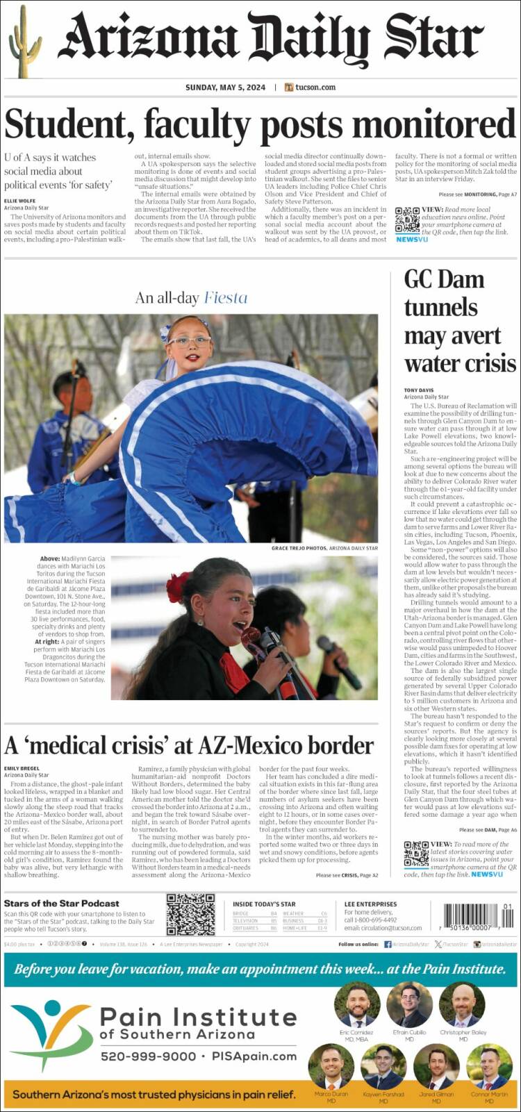 Portada de Arizona Daily Star (USA)
