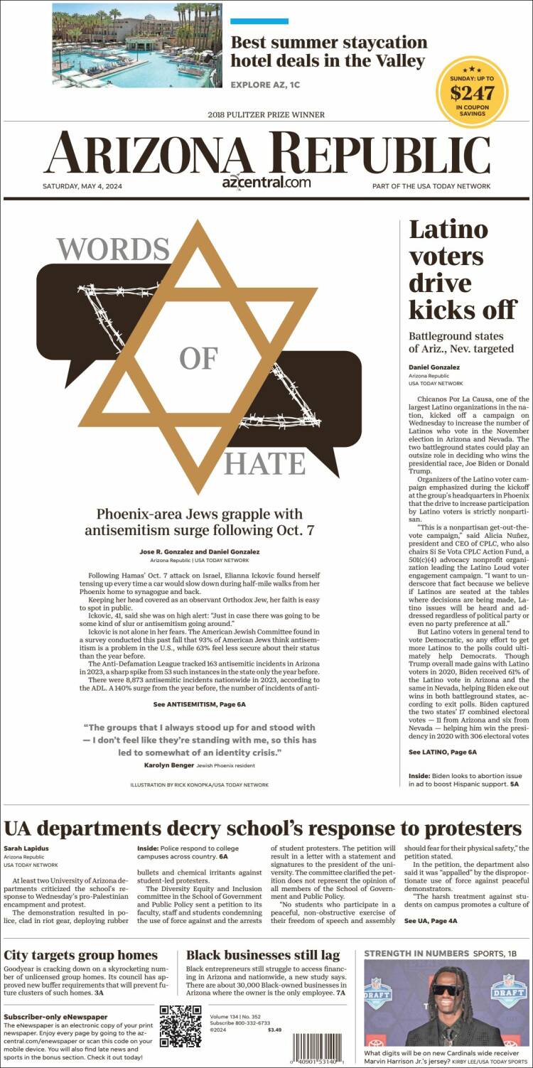 Portada de Arizona Republic News (USA)