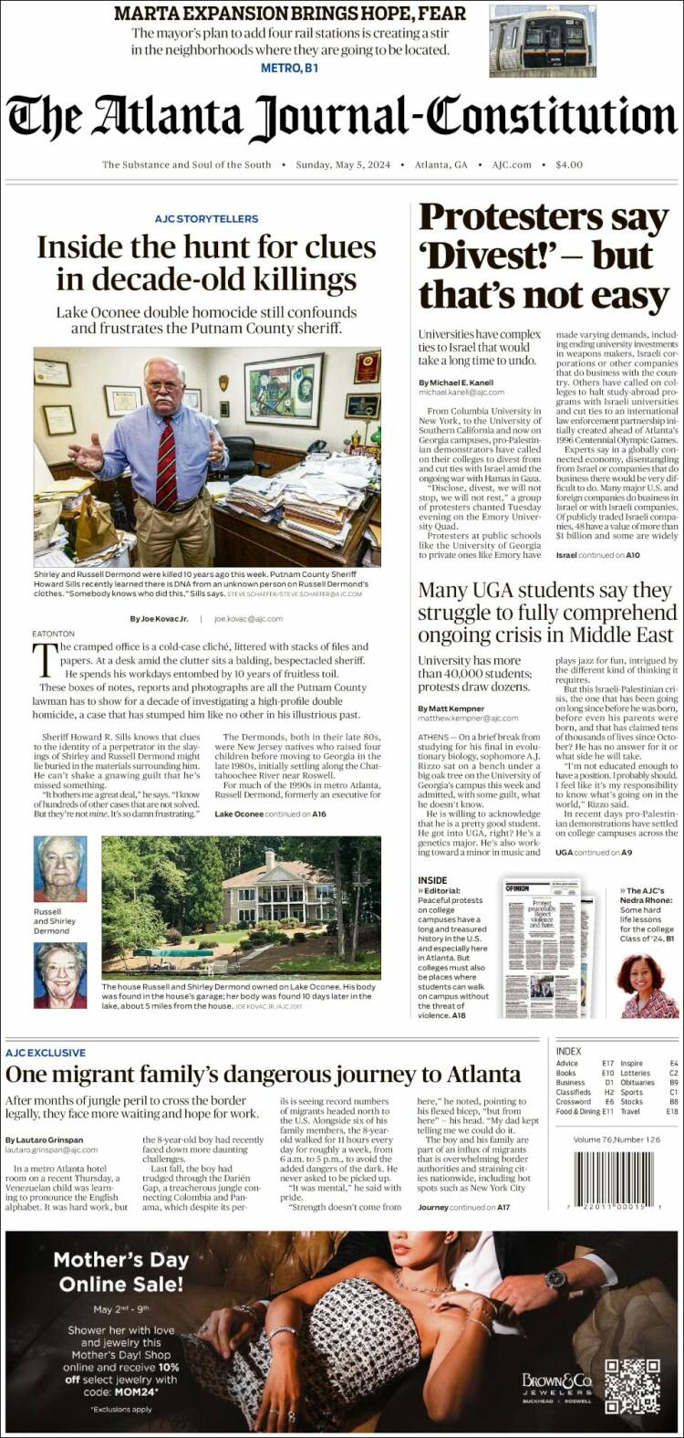 Portada de The Atlanta Journal-Constitution (USA)
