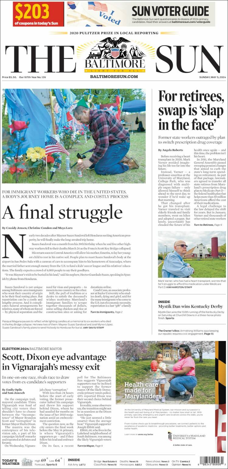 Portada de The Baltimore Sun (USA)