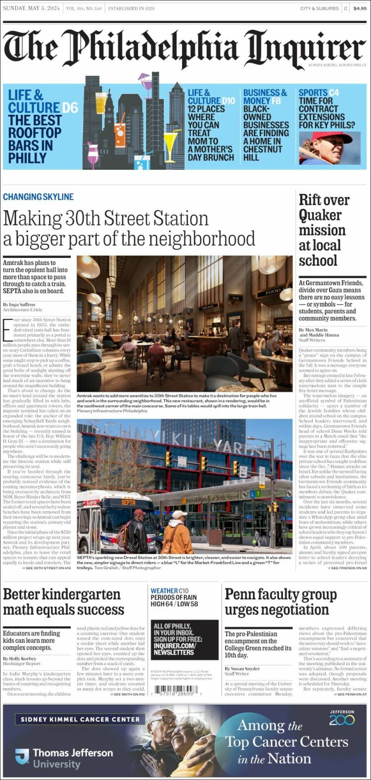 Portada de Philadelphia Inquirer (USA)