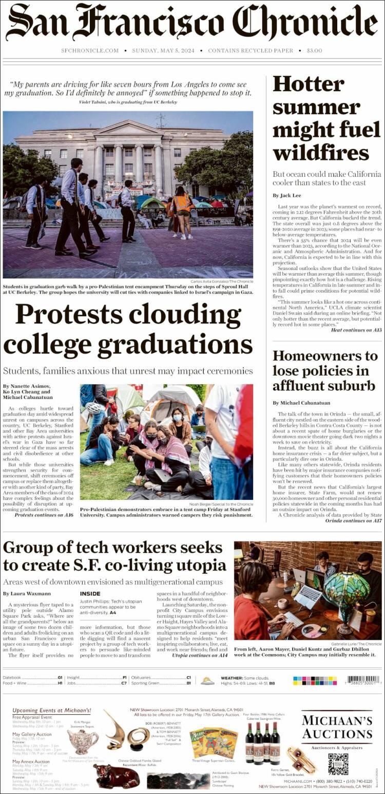 Portada de San Francisco Chronicle (USA)