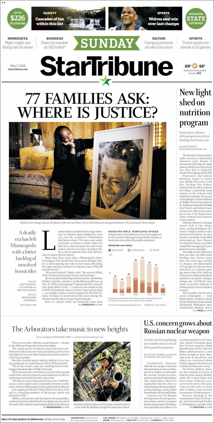 Portada de Star Tribune (USA)