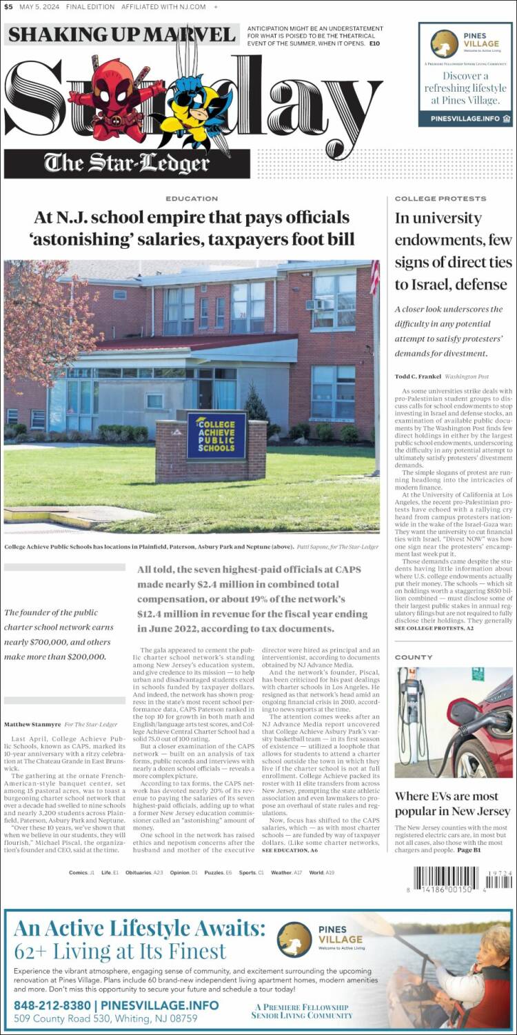 Portada de Star-Ledger (USA)