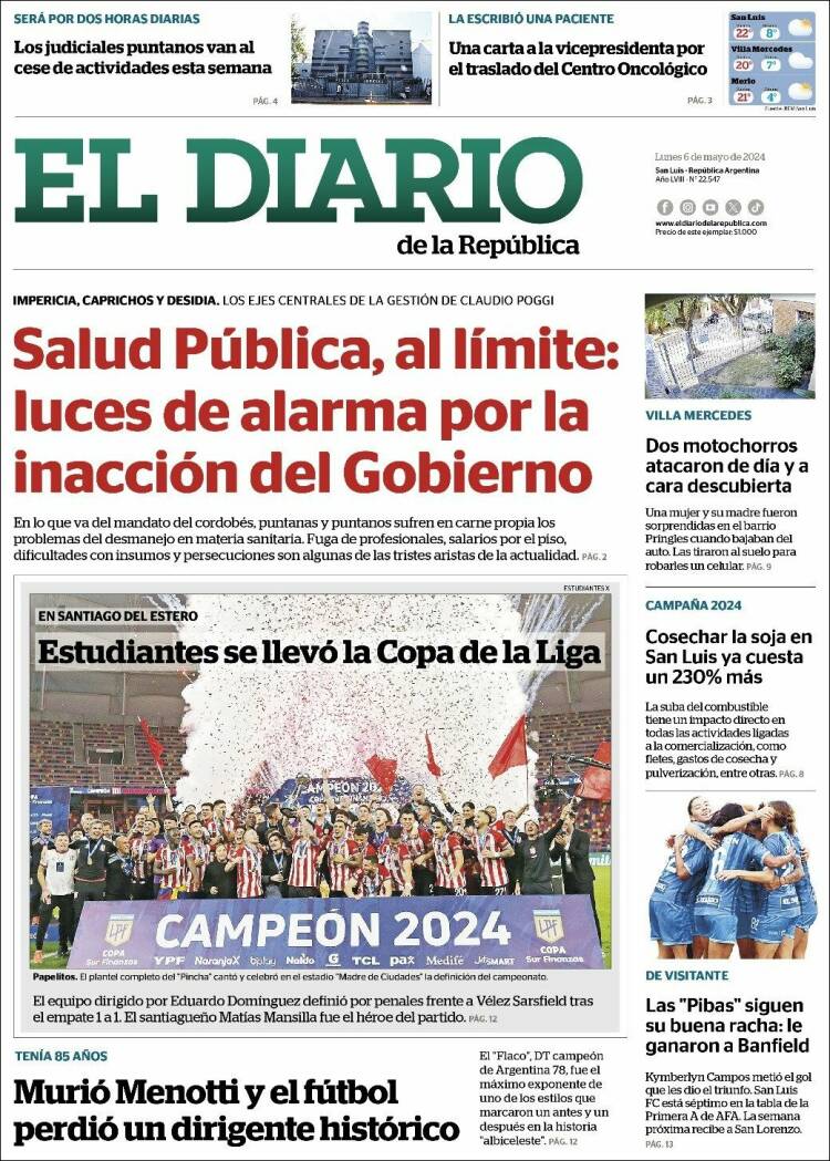 Portada de Diario de la República (Argentina)