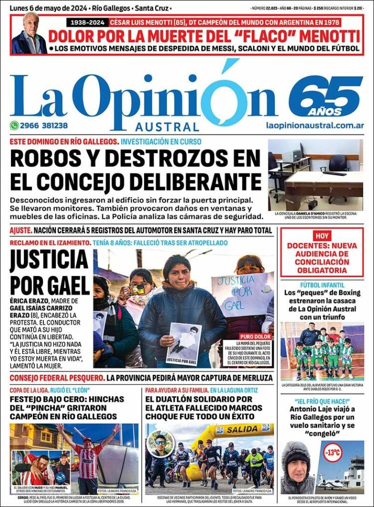 Portada de La Opinión Austral (Argentina)