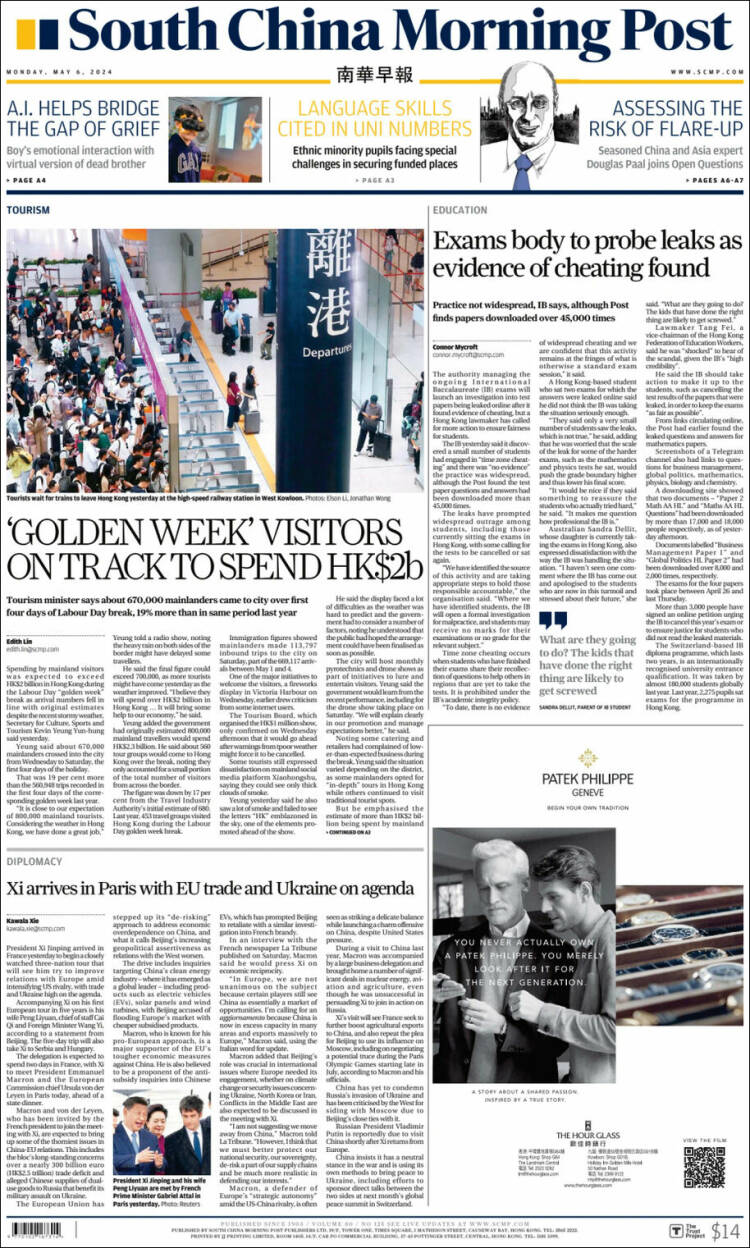 Portada de South China Morning Post (China)