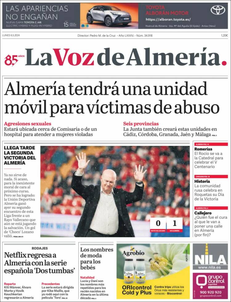 Portada de La Voz de Almería (España)