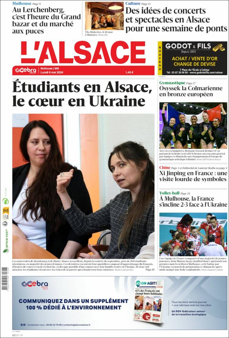 Portada de Journal L'Alsace (Francia)