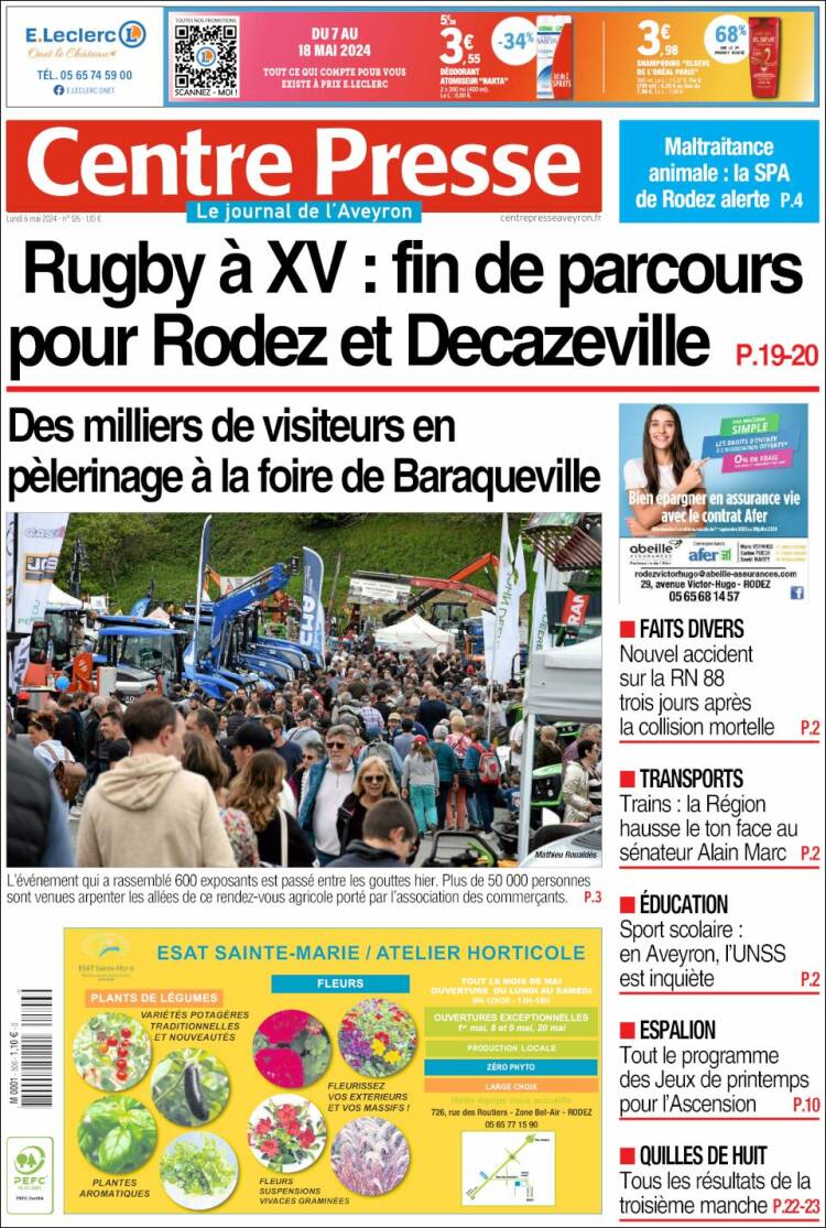 Portada de Centre Presse (Francia)