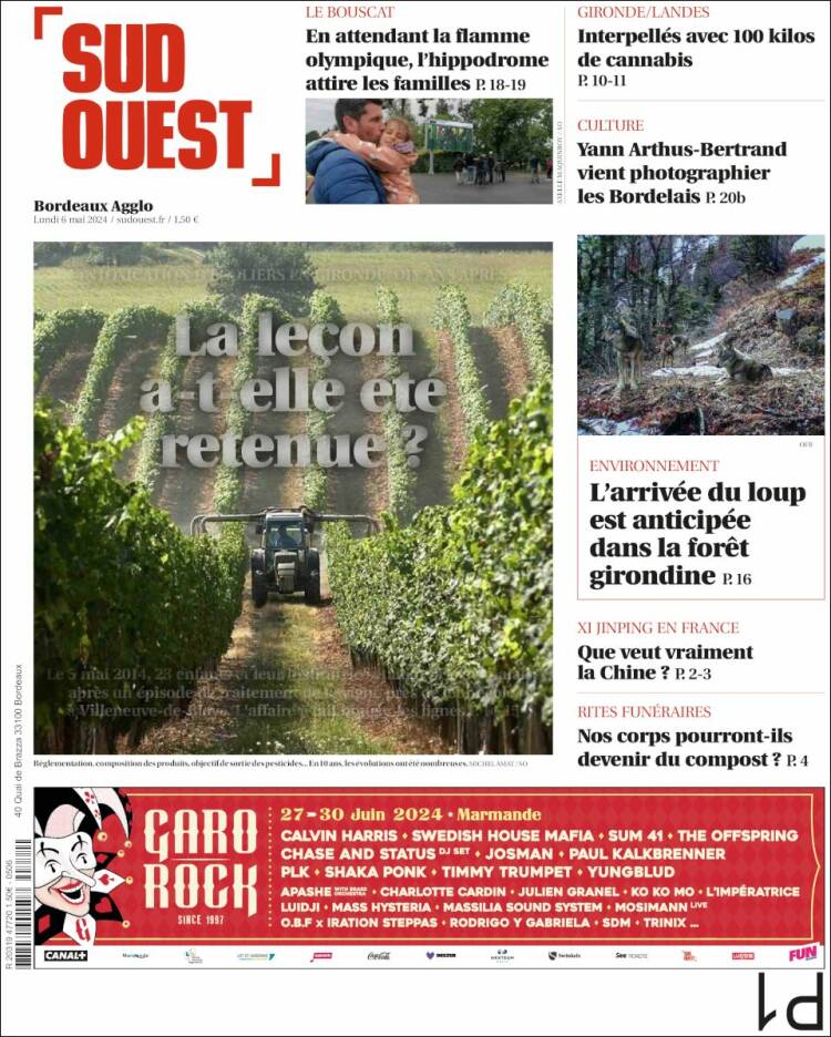 Portada de Sud Ouest (Francia)