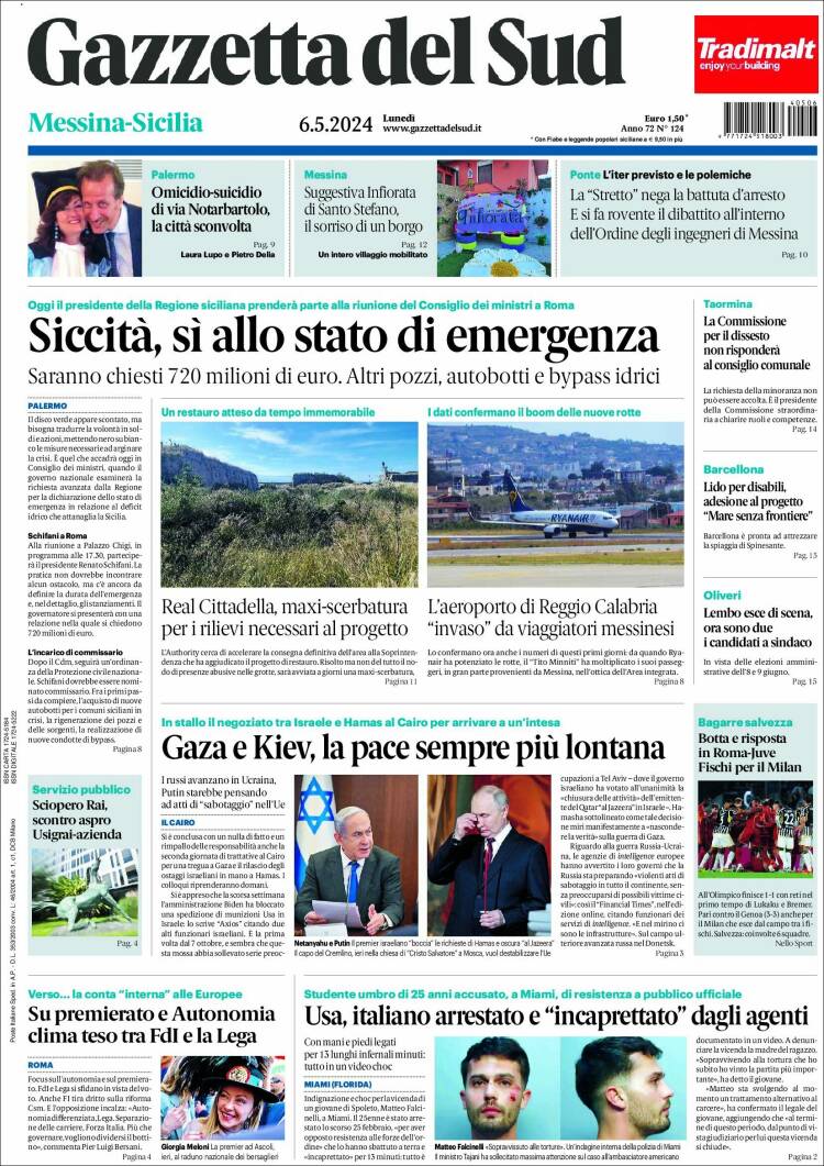 Portada de Gazzetta del Sud (Italia)