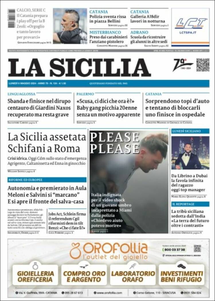 Portada de La Sicilia (Italia)