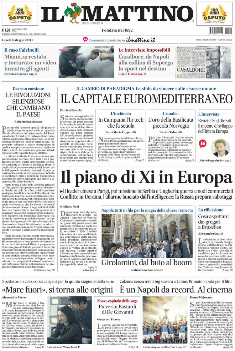 Portada de Il Mattino (Italia)