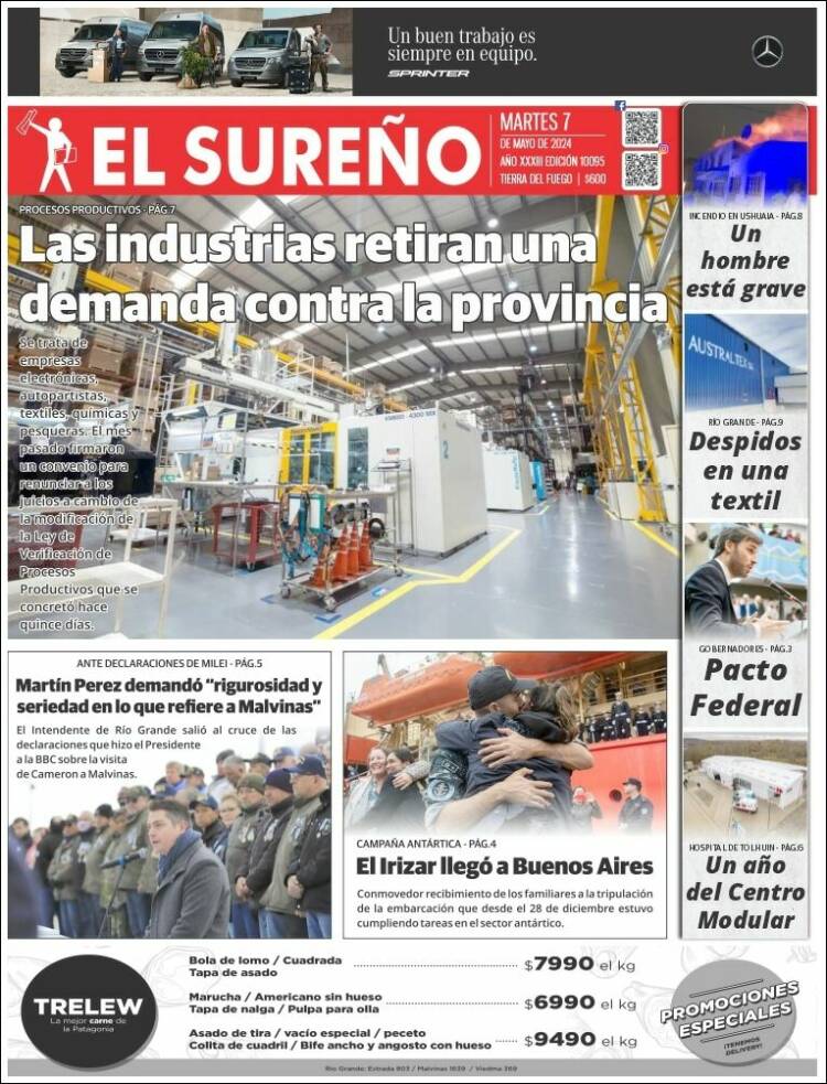Portada de Diario El Sureño (Argentina)