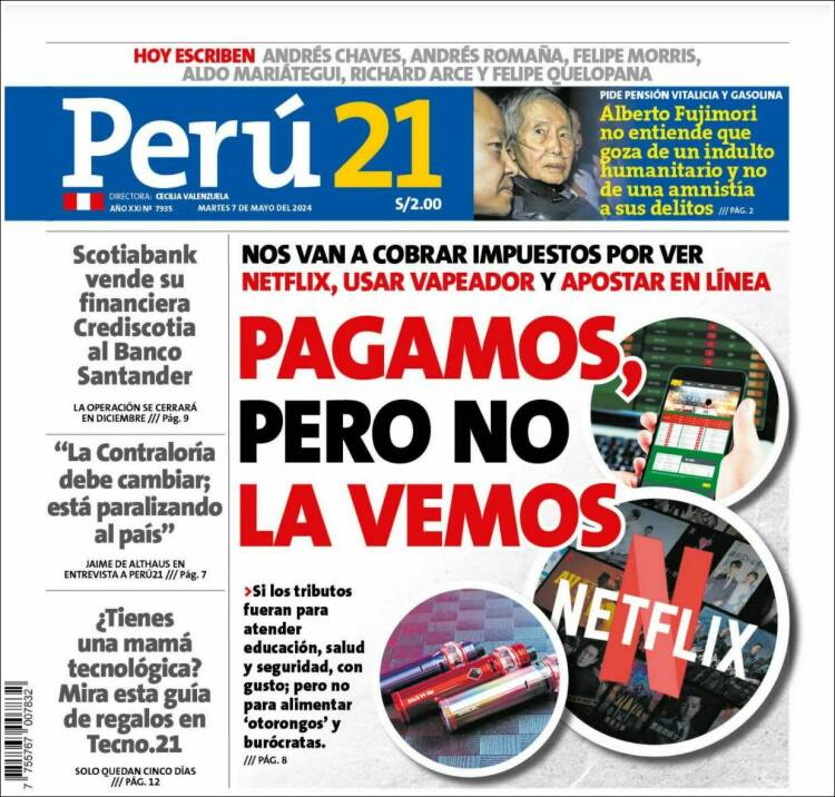 Portada de Perú 21 (Per&uacute;)