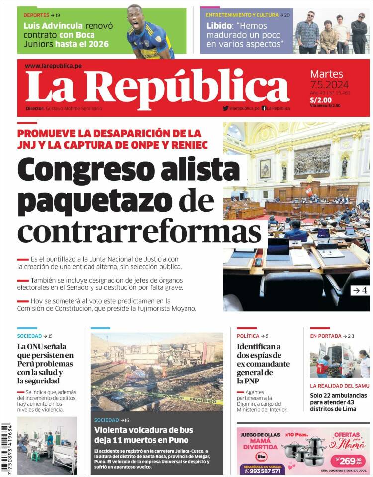 Portada de La Republica (Perú)