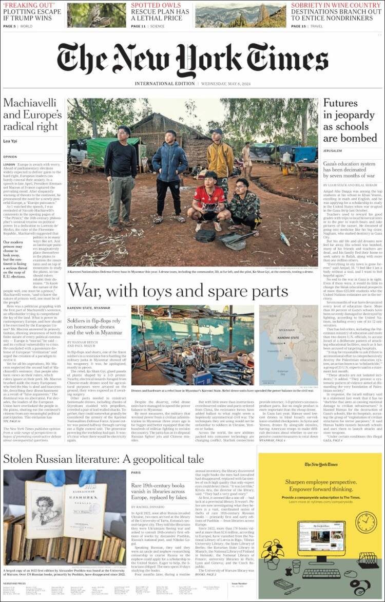 Portada de International New York Times (Europa)