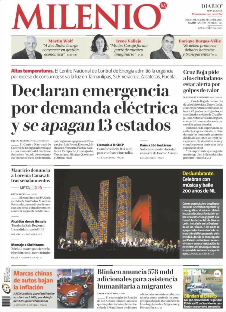 Portada de Milenio de Monterrey (México)