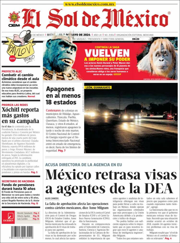 Portada de El Sol de México (México)