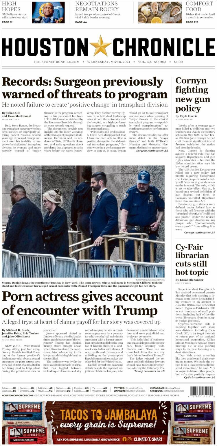 Portada de Houston Chronicle (USA)
